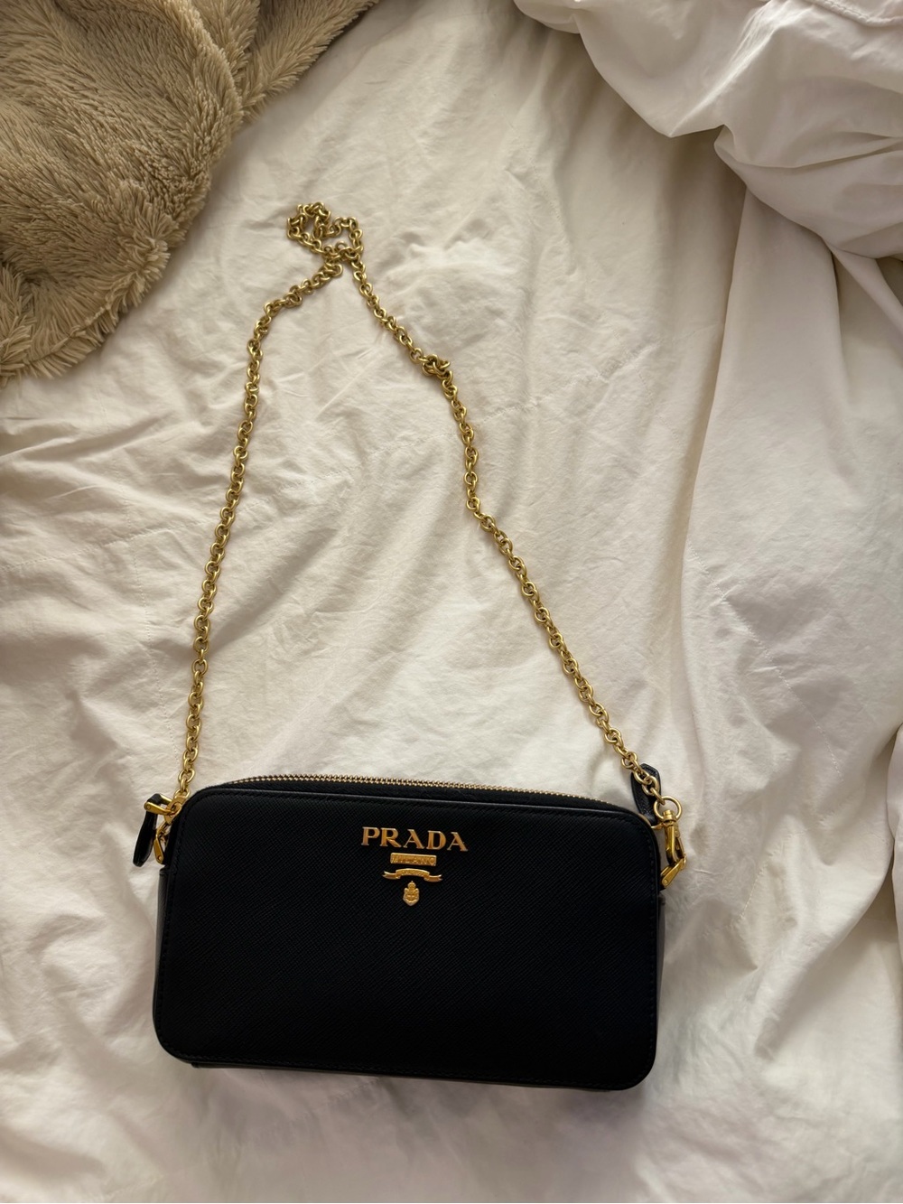 Prada Black Crossbody with Gold Chain Strap